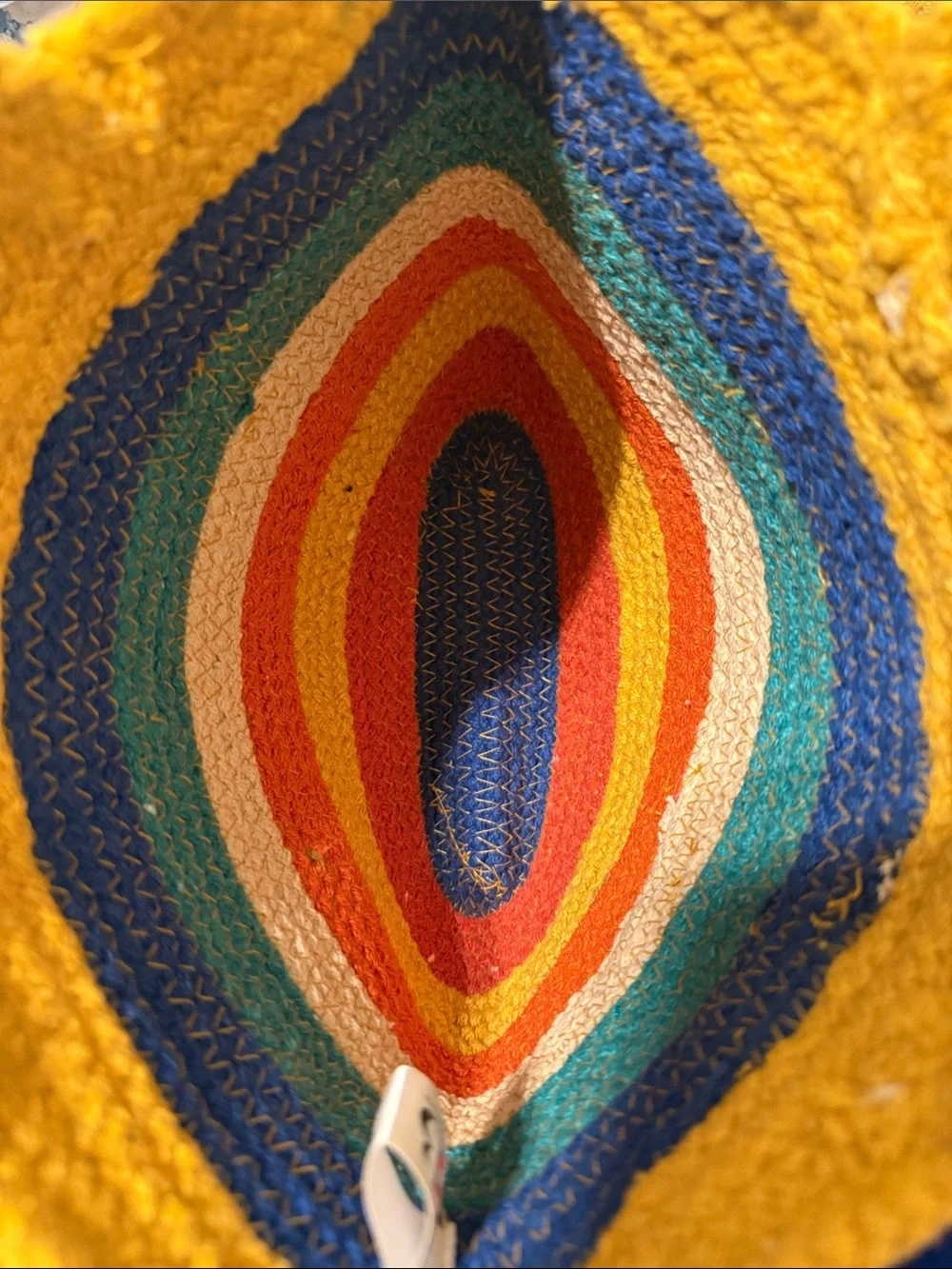 Multicolor Crochet Stripe Tote Bag with Tassel - Yellow Accent
